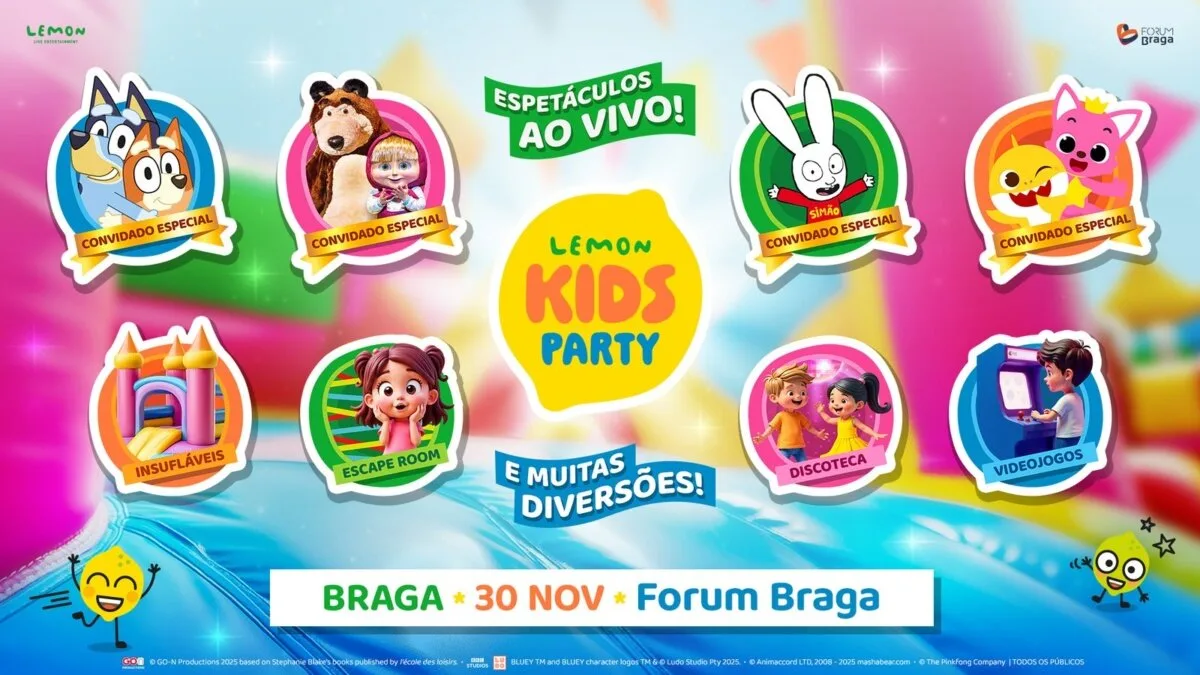 BLUEY, MASHA E O URSO, BABY SHARK E COELHO SIMÃO ESTÃO DE REGRESSO À SEGUNDA EDIÇÃO DO LEMON KIDS PARTY! | A diversão para toda a família chega a Braga