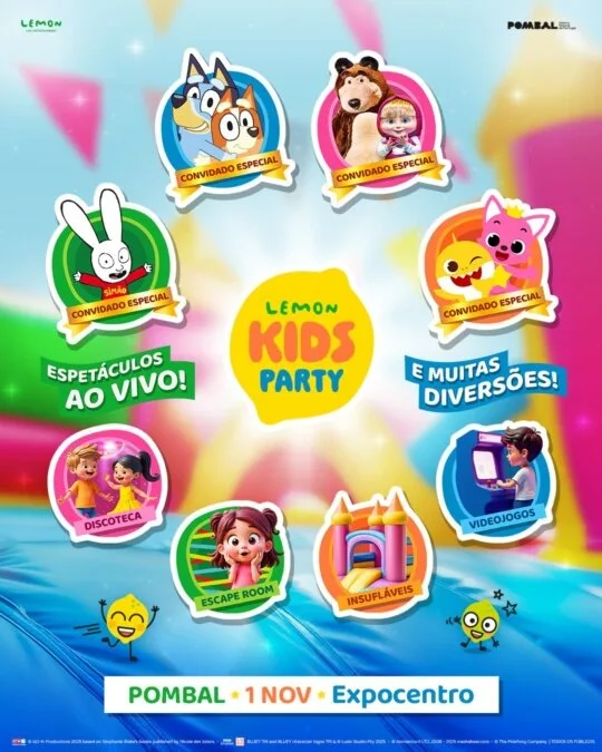 BLUEY, MASHA E O URSO, BABY SHARK E COELHO SIMÃO ESTÃO DE REGRESSO À SEGUNDA EDIÇÃO DO LEMON KIDS PARTY! | A diversão para toda a família chega a Pombal pela primeira vez