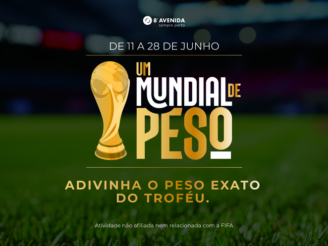 Mundial 20268ª Avenida desafia visitantes a adivinhar o peso do troféu e a ganhar prémios